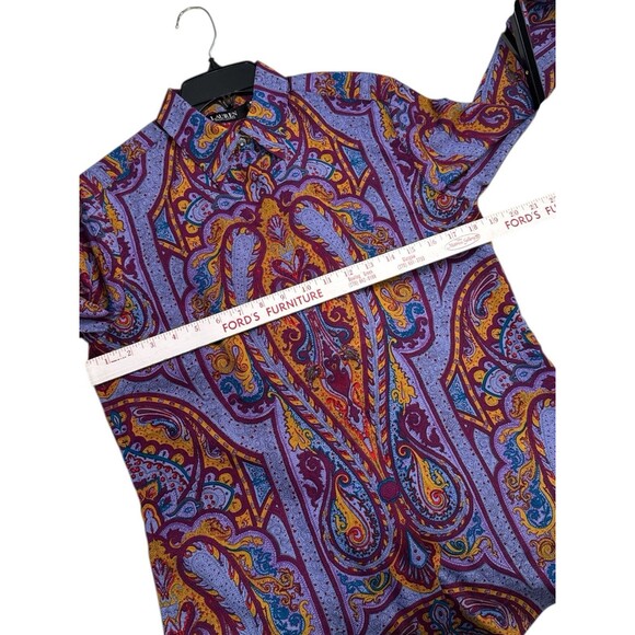 NWT Lauren Ralph Lauren Classic Fit Paisley Crepe Shirt Small Fuchsia Blouse - Picture 7 of 9
